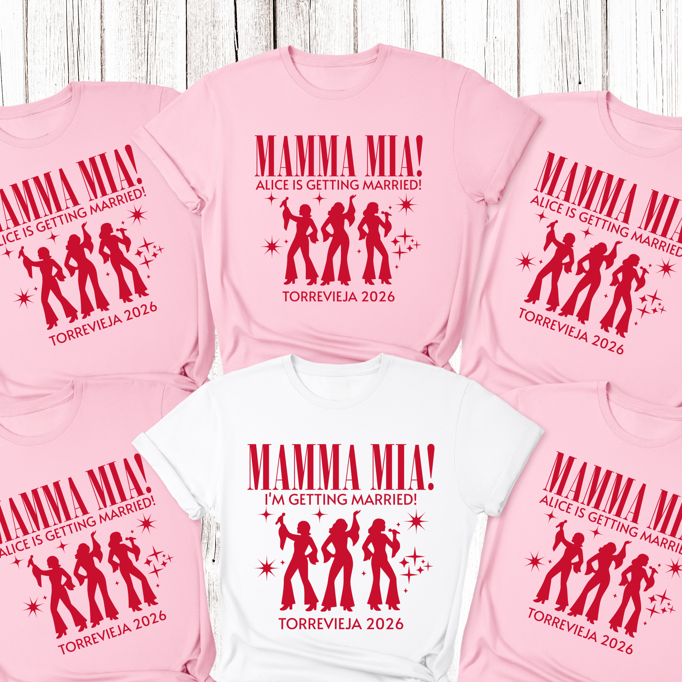 Personalised Hen Party Tshirts Mamma Mia Bridal Party Shirts (Pink)