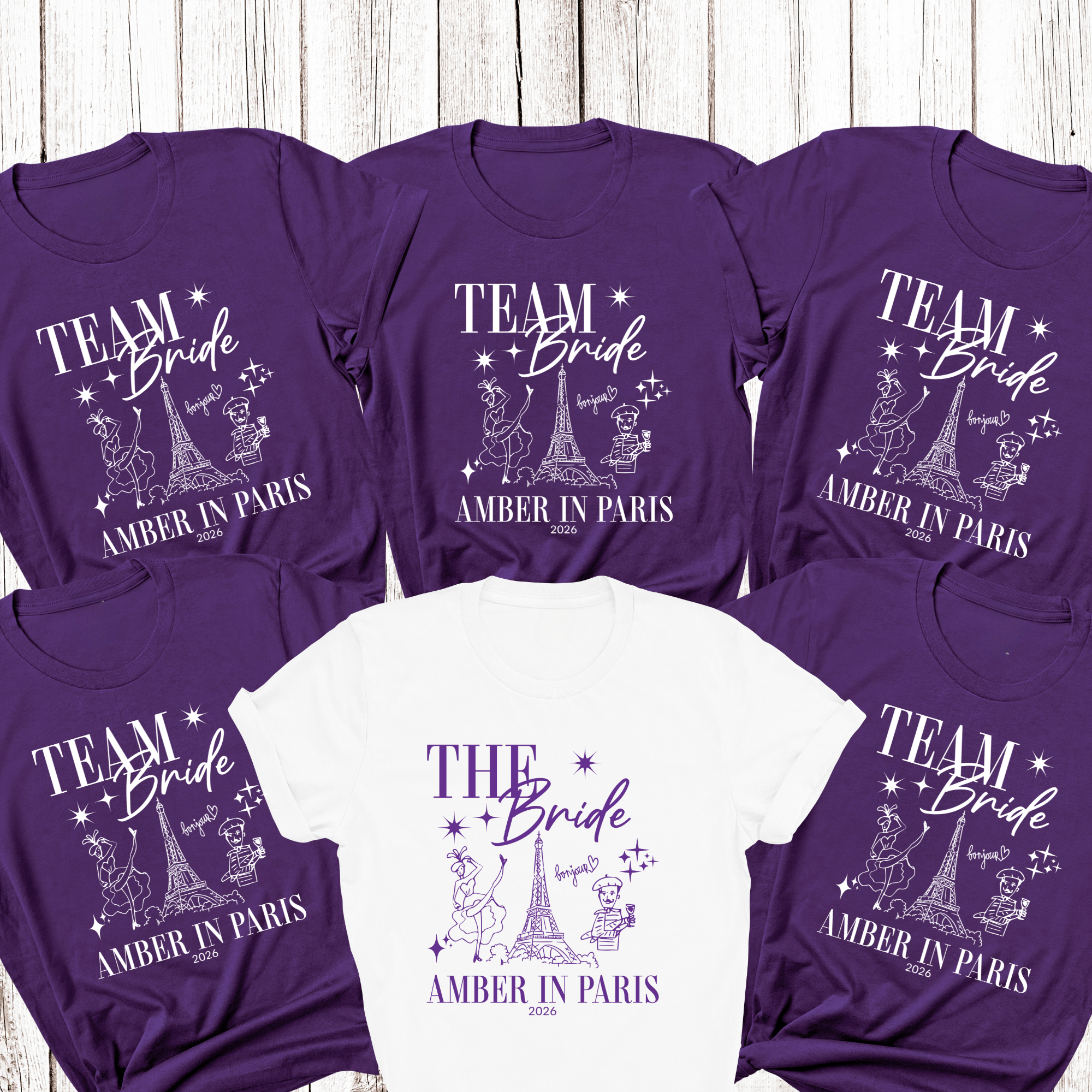 Personalised 'In Paris' Hen Party T-Shirts - Purple