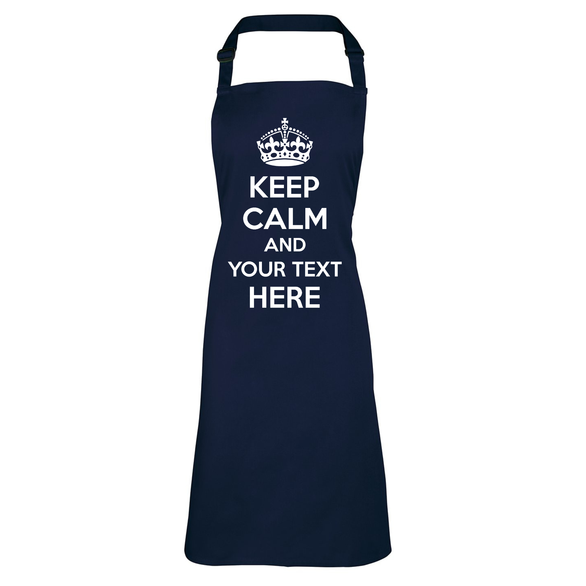 Personalised Keep Calm Bib Apron, Custom Text Apron