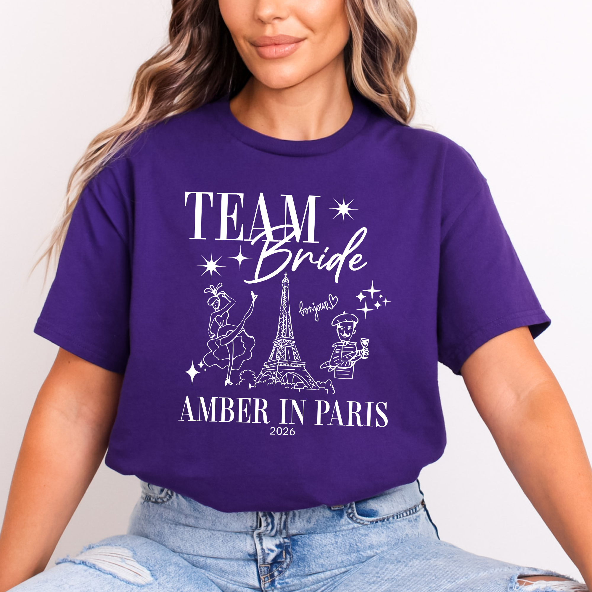 Personalised 'In Paris' Hen Party T-Shirts - Purple