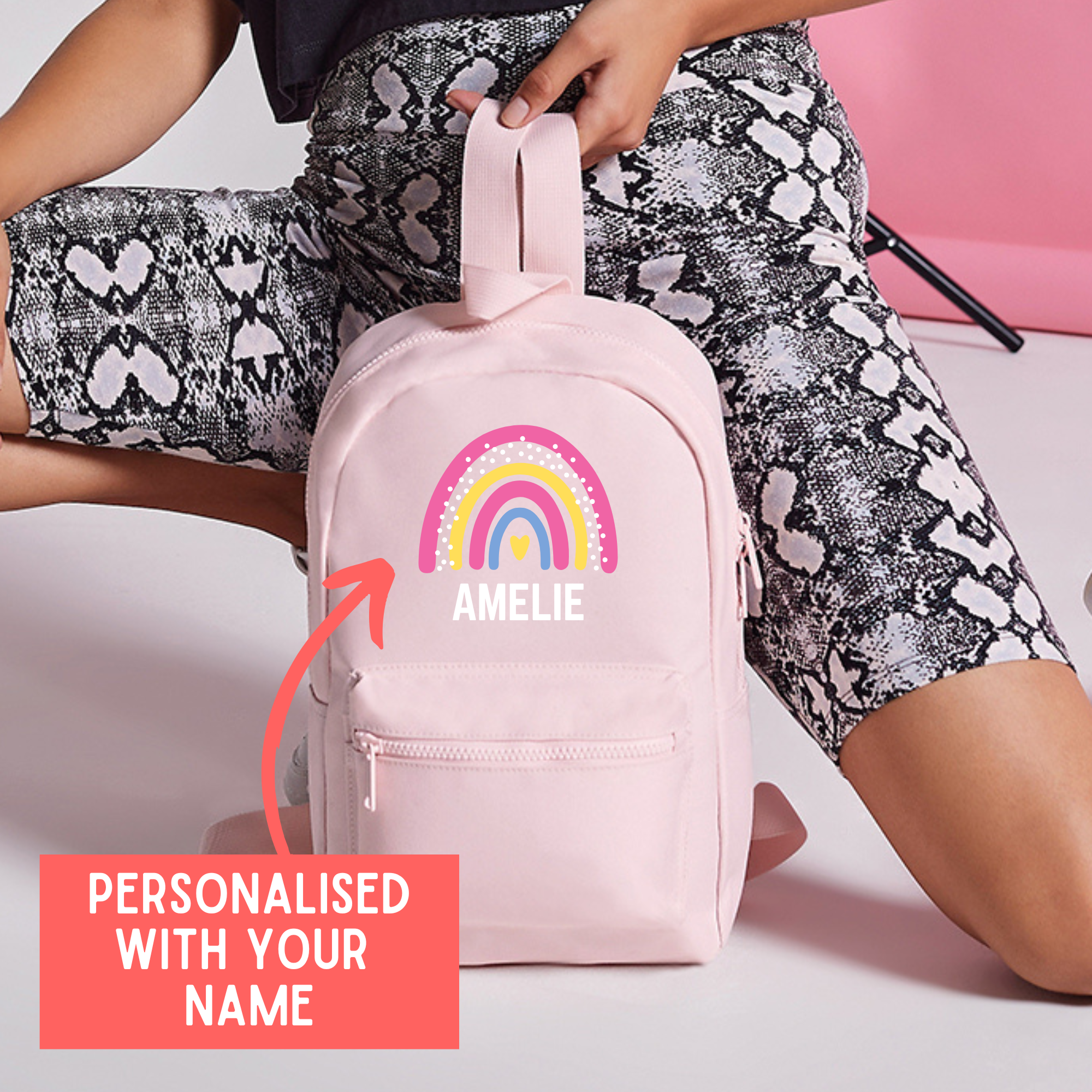 Personalised Rainbow Name Mini Backpack – 12 Colours