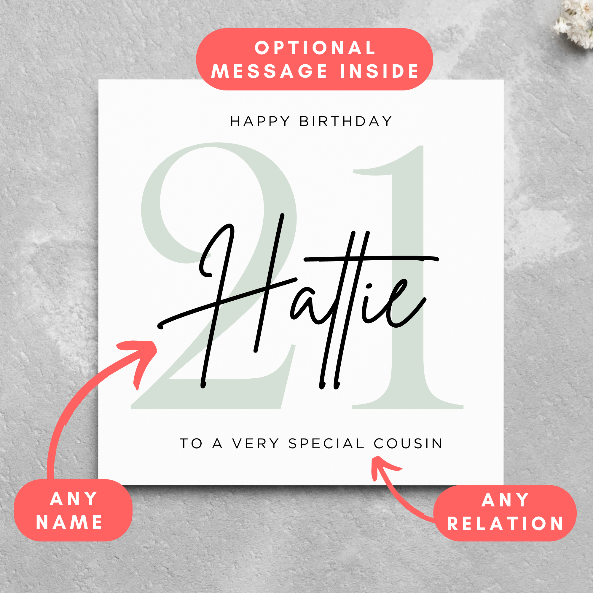 Personalised 21st Birthday Card Name Card