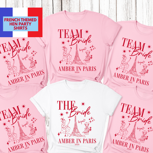 Personalised 'In Paris' Hen Party T-Shirts - Light Pink