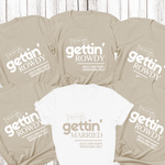 Load image into Gallery viewer, Gettin' Married Gettin' Rowdy Last Rodeo Personalised Hen Party T-Shirt Sand
