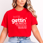 Load image into Gallery viewer, Gettin' Married Gettin' Rowdy Last Rodeo Personalised Hen Party T-Shirt Red
