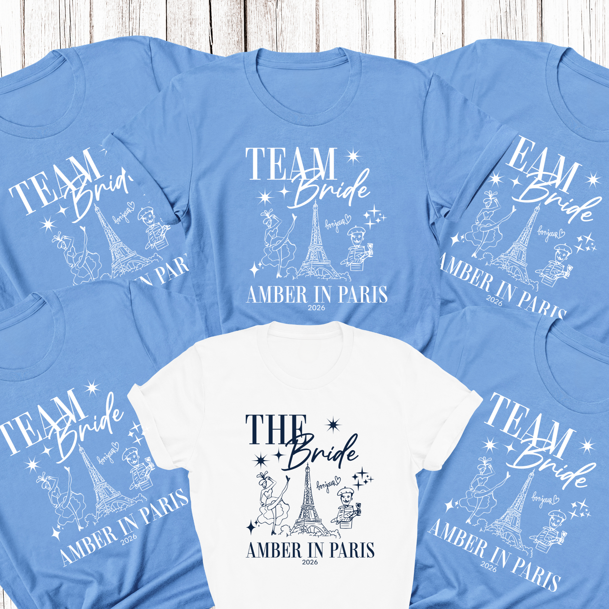 Personalised 'In Paris' Hen Party T-Shirts - Blue