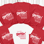 Load image into Gallery viewer, Gettin' Married Gettin' Rowdy Last Rodeo Personalised Hen Party T-Shirt Red
