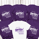 Load image into Gallery viewer, Gettin' Married Gettin' Rowdy Last Rodeo Personalised Hen Party T-Shirt Purple
