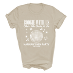 Load image into Gallery viewer, Boogie With Me I'm The Bride To Be Personalised Hen Party Shirts (Sand)
