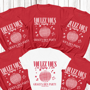 Personalised Hen Party Tshirts Disco Voulez Vous Saying I Do Bridal Party Shirts (Red)