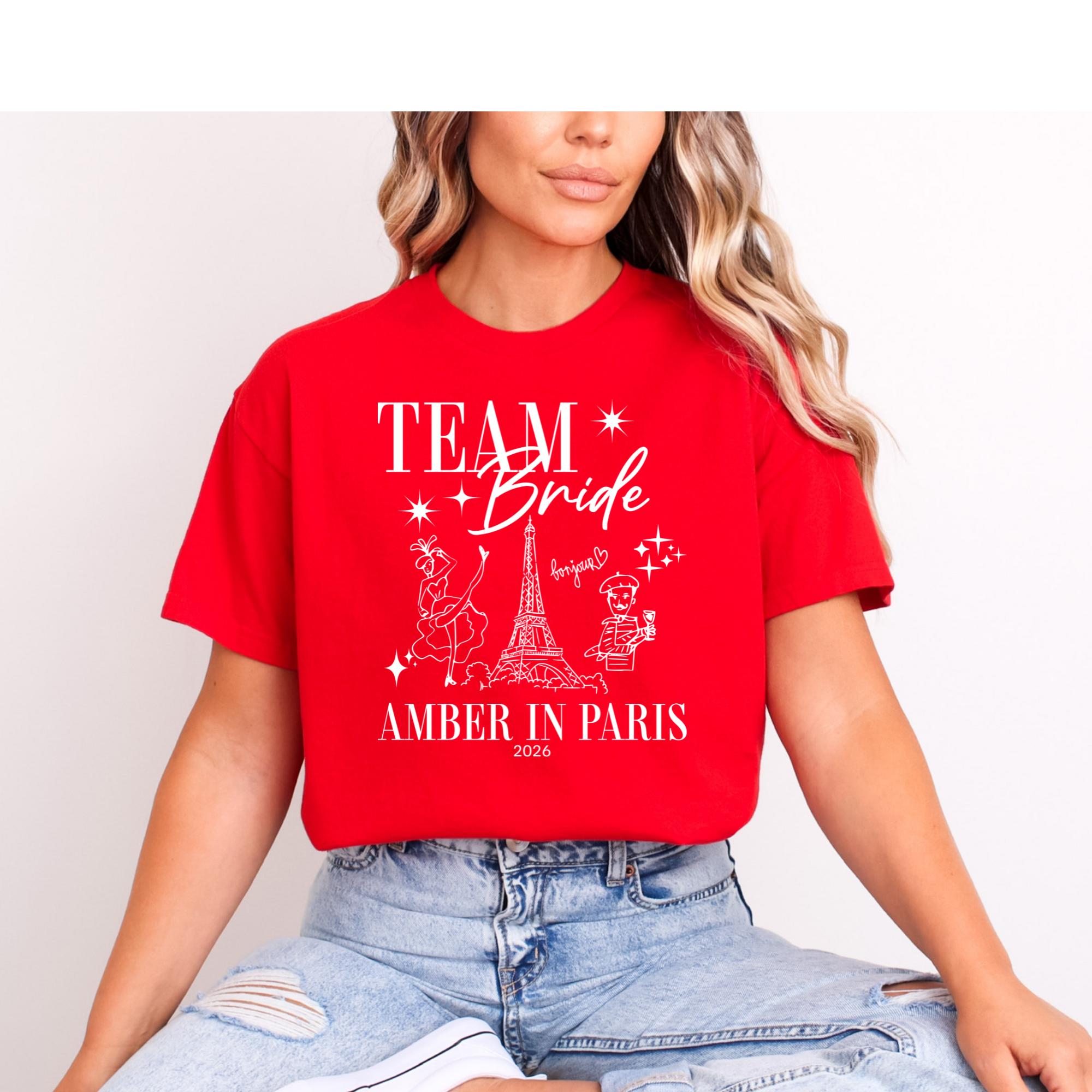 Personalised 'In Paris' Hen Party T-Shirts - Red