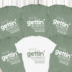 Load image into Gallery viewer, Gettin' Married Gettin' Rowdy Last Rodeo Personalised Hen Party T-Shirt Sage
