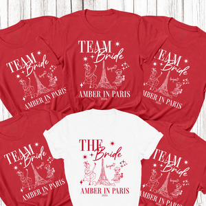 Personalised 'In Paris' Hen Party T-Shirts - Red