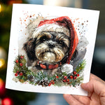 Load image into Gallery viewer, Shih Tzu Dog Pet Lover Watercolour Style Christmas Seasonal Holiday Greeting Card
