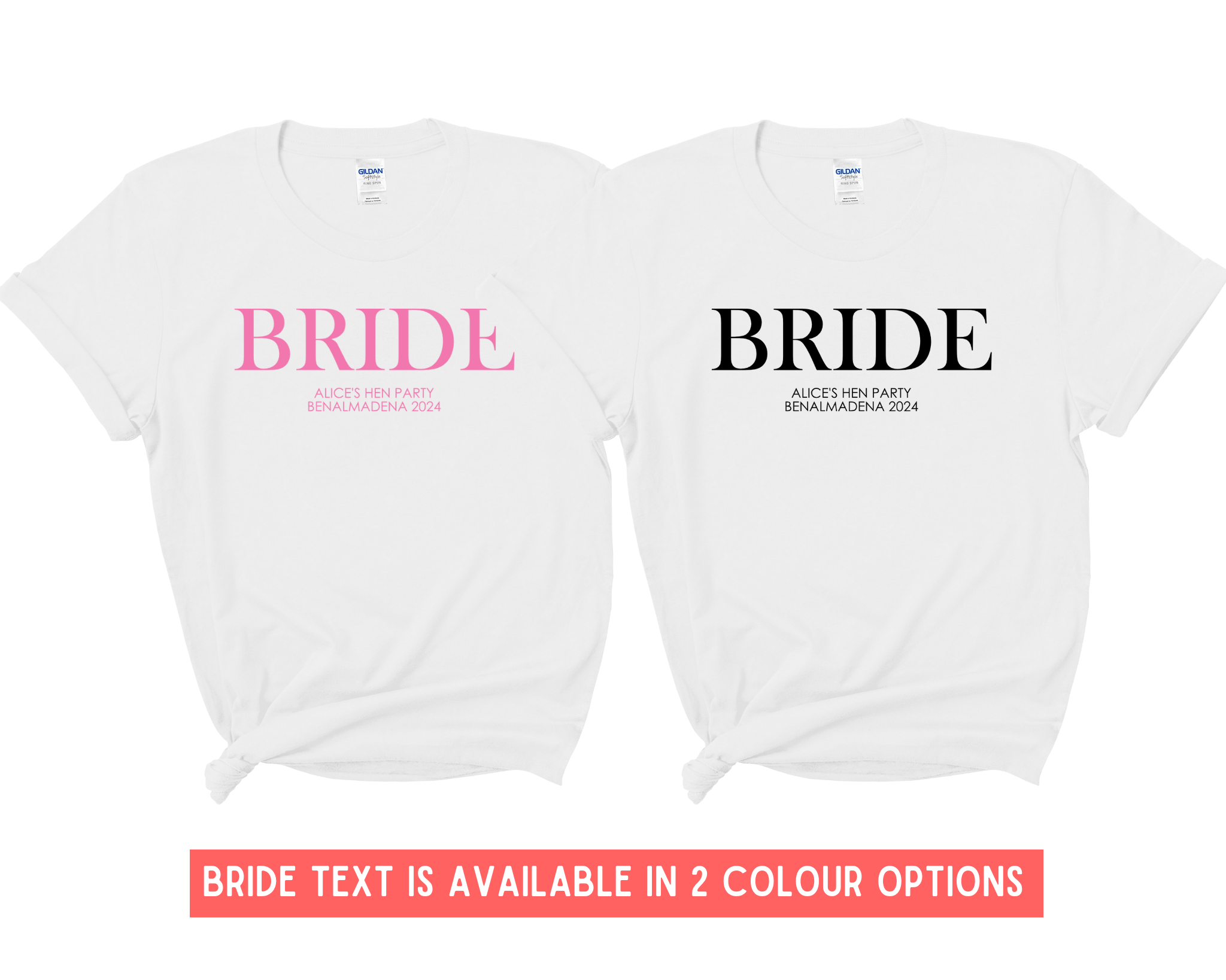 Custom Personalised Hen Party T shirts Bridal Role Pink