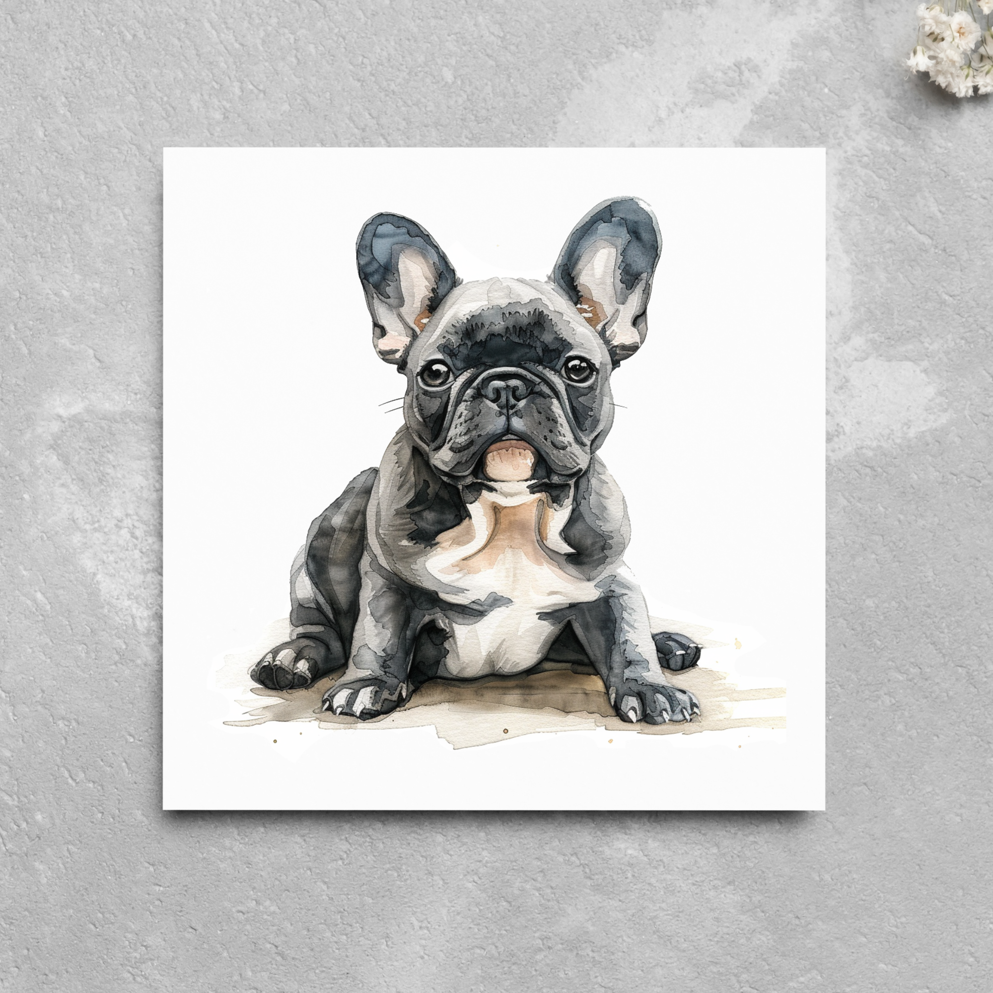 French Bulldog Pet Lover Watercolour Style Greeting Card