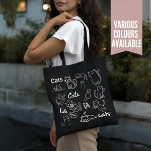 Cat Doodle Tote Bag UK | Cotton Reusable Shopper | Cat Lover Gift