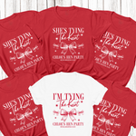 Load image into Gallery viewer, Personalised Hen Party T shirts Tying The Knot Bridal Party Shirts (Red)
