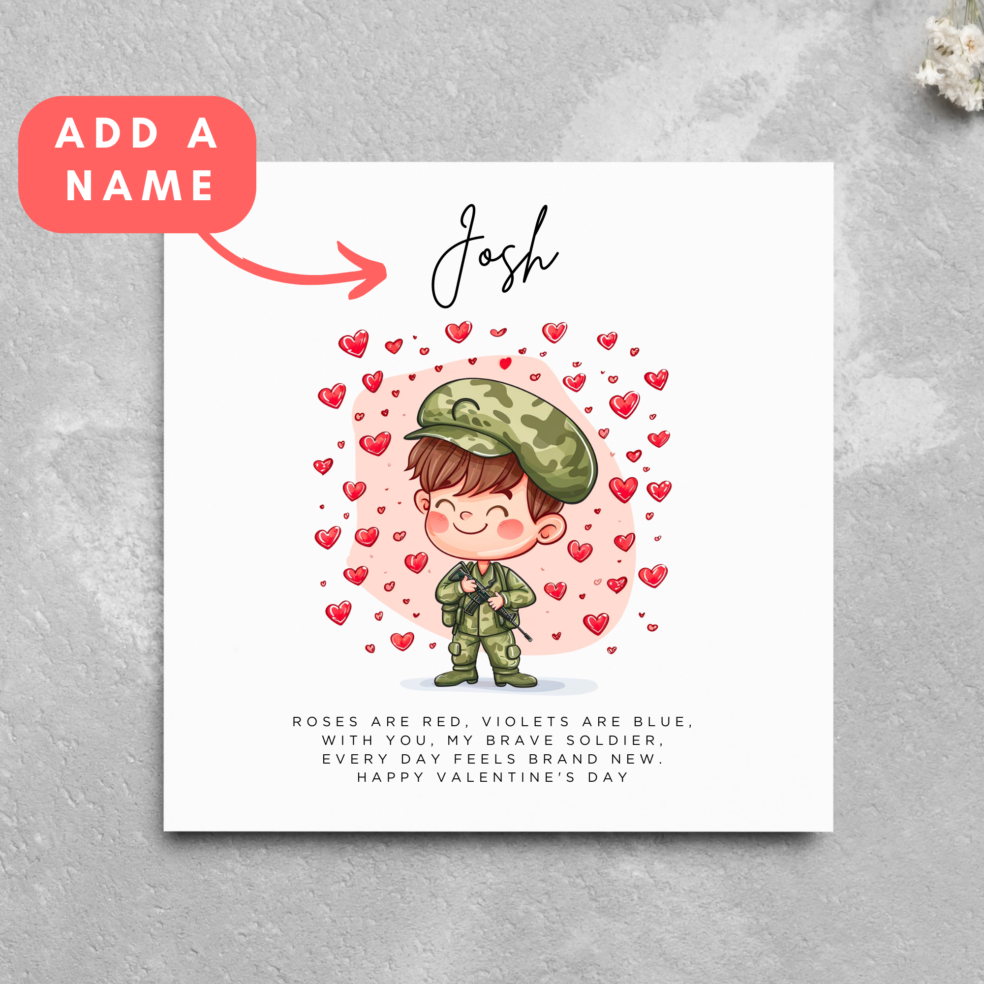 Personalised Soldier Name Valentine's Day Card