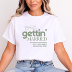 Load image into Gallery viewer, Gettin' Married Gettin' Rowdy Last Rodeo Personalised Hen Party T-Shirt Sage

