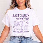 Load image into Gallery viewer, Last Spritz As A Miss Personalised Hen Party T-Shirts Purple

