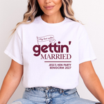 Load image into Gallery viewer, Gettin' Married Gettin' Rowdy Last Rodeo Personalised Hen Party T-Shirt Maroon
