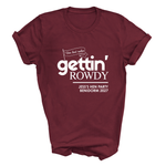 Load image into Gallery viewer, Gettin' Married Gettin' Rowdy Last Rodeo Personalised Hen Party T-Shirt Maroon
