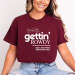 Load image into Gallery viewer, Gettin' Married Gettin' Rowdy Last Rodeo Personalised Hen Party T-Shirt Maroon
