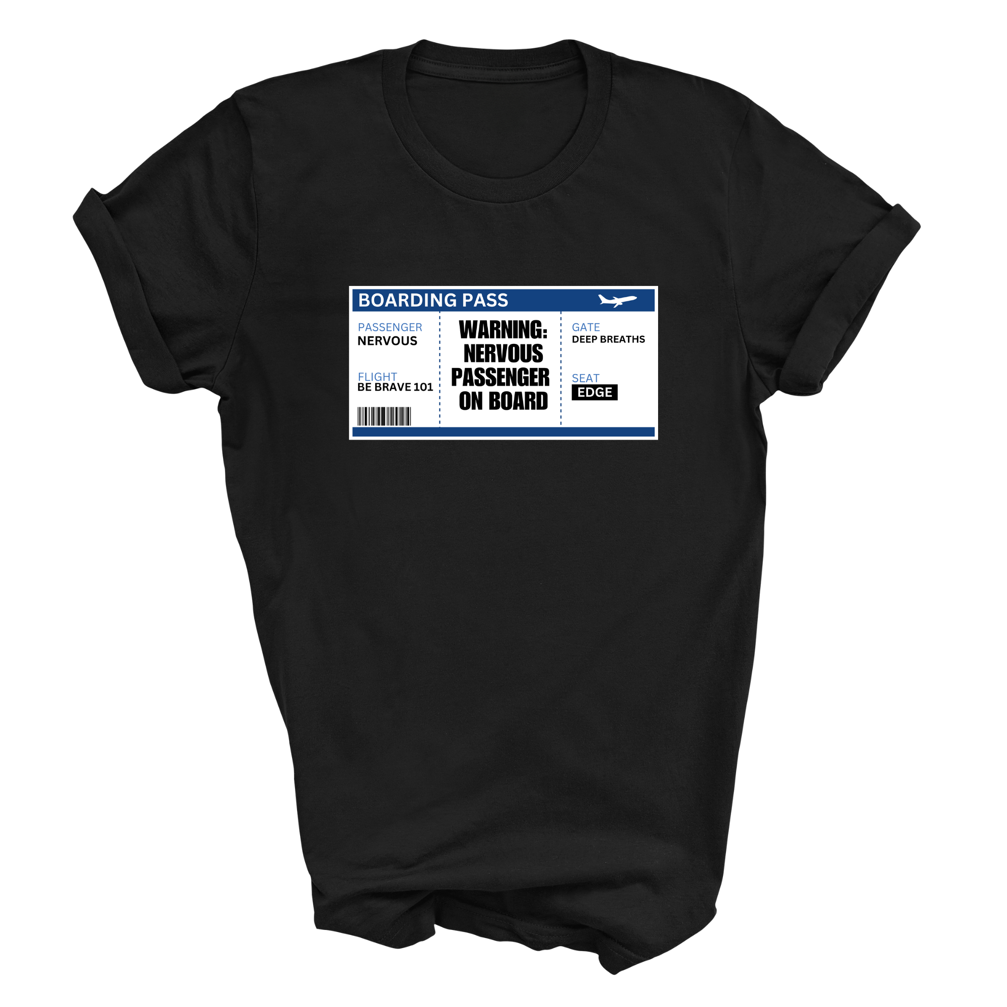 Nervous Flyer T-Shirt – Funny Aviation Boarding Pass Travel Top