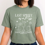 Load image into Gallery viewer, Last Spritz As A Miss Personalised Hen Party T-Shirts Sage
