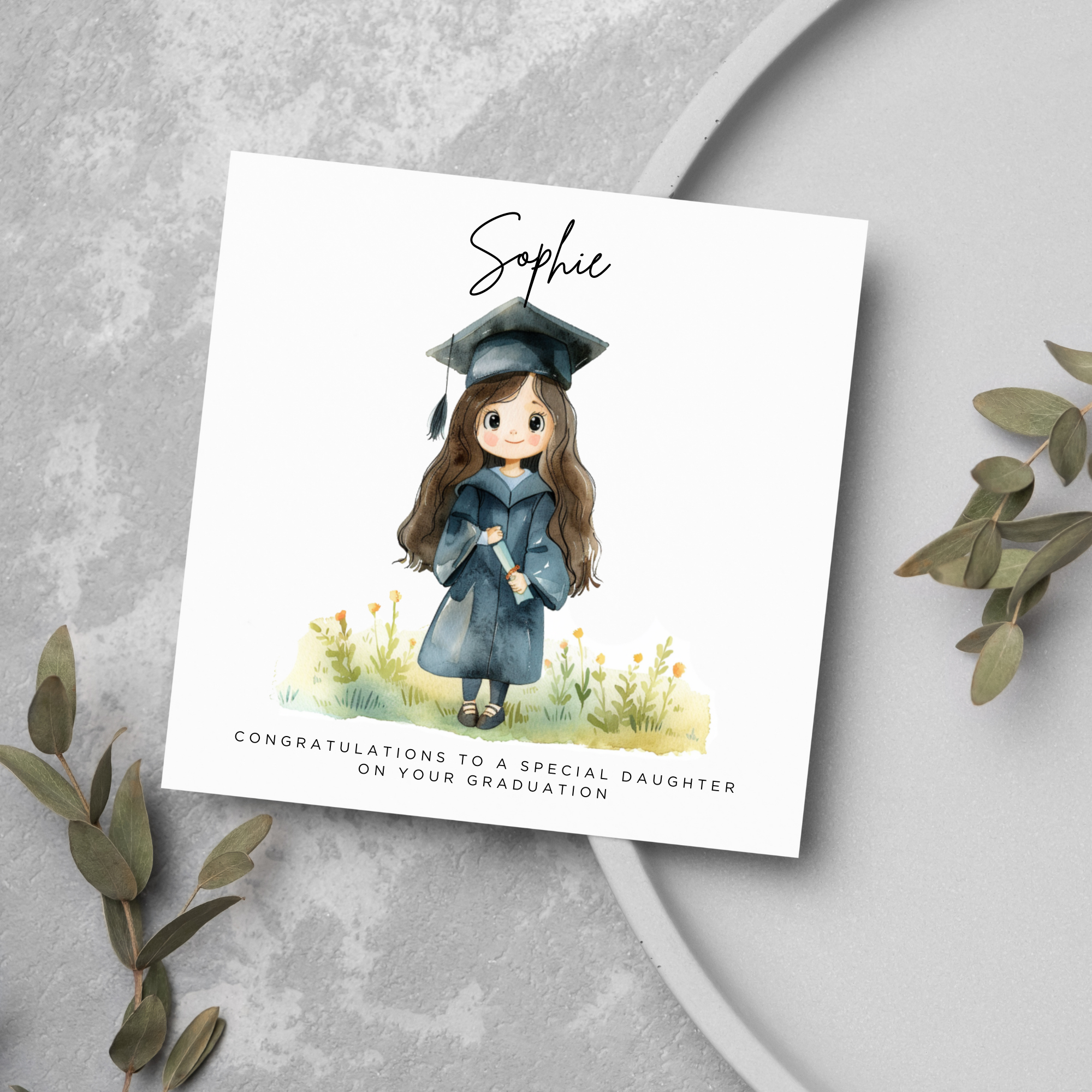 Personalised University College Graduation Girl Card