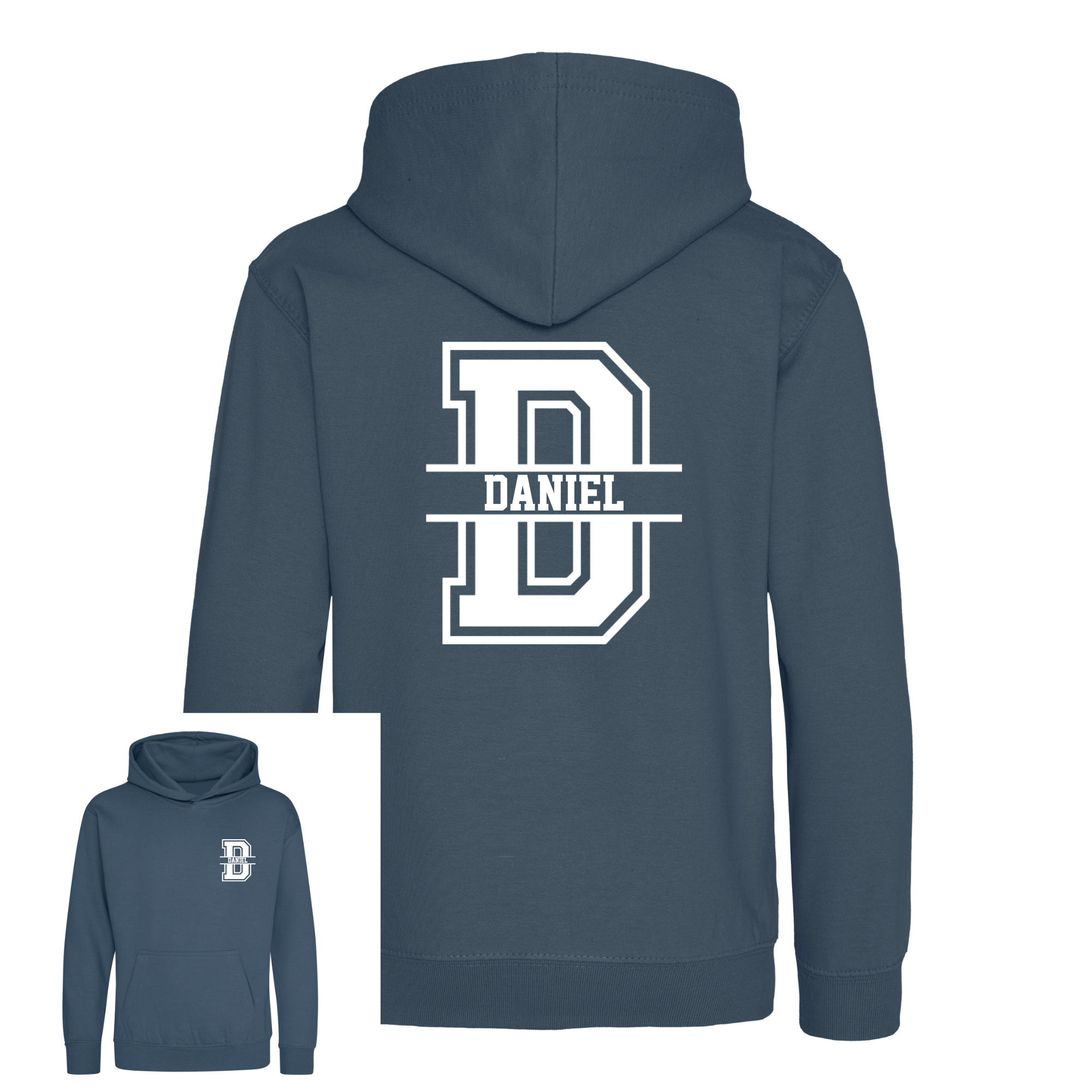 Kids Personalised Sport Hoodie Team Kit NAME & INITIAL Split Initial