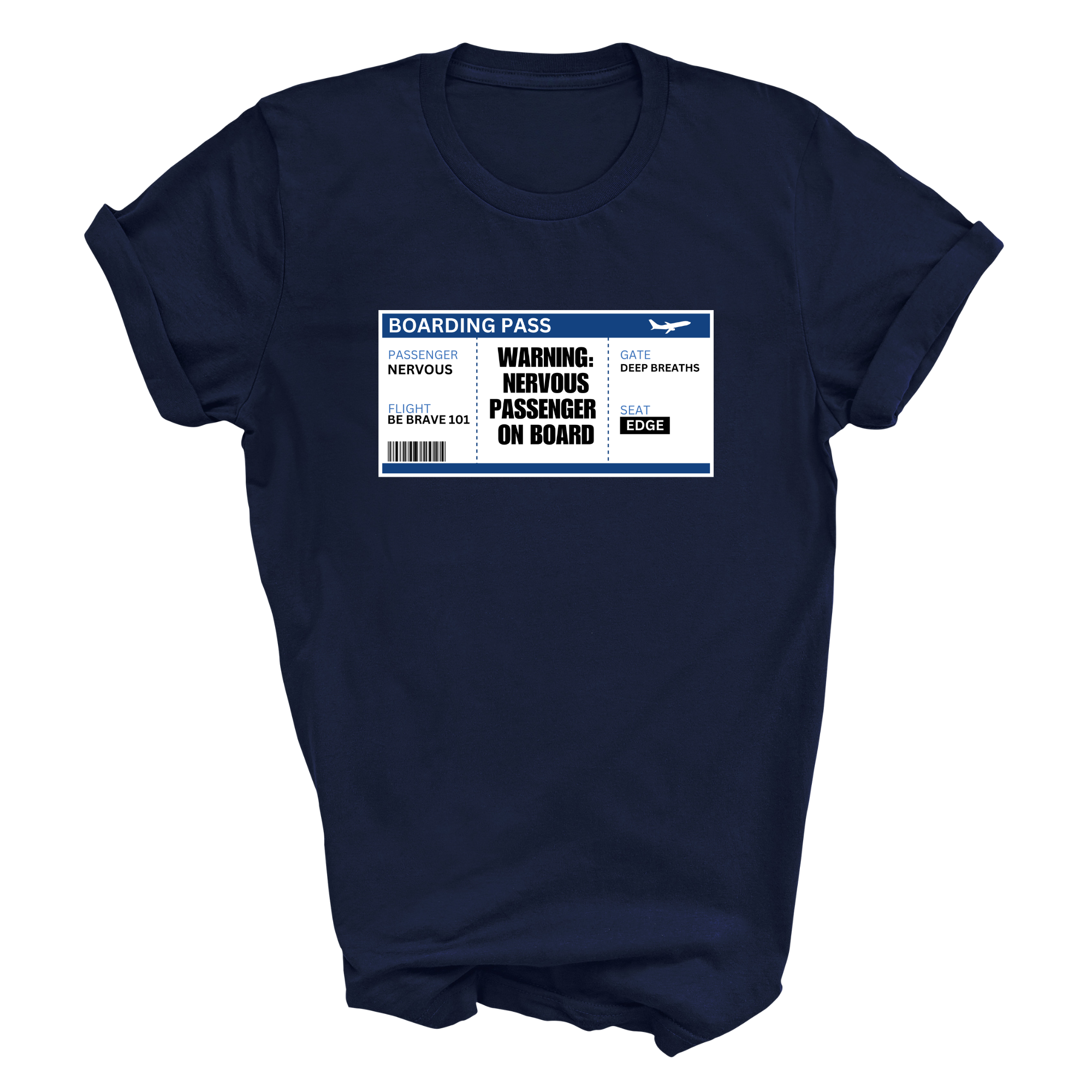 Nervous Flyer T-Shirt – Funny Aviation Boarding Pass Travel Top