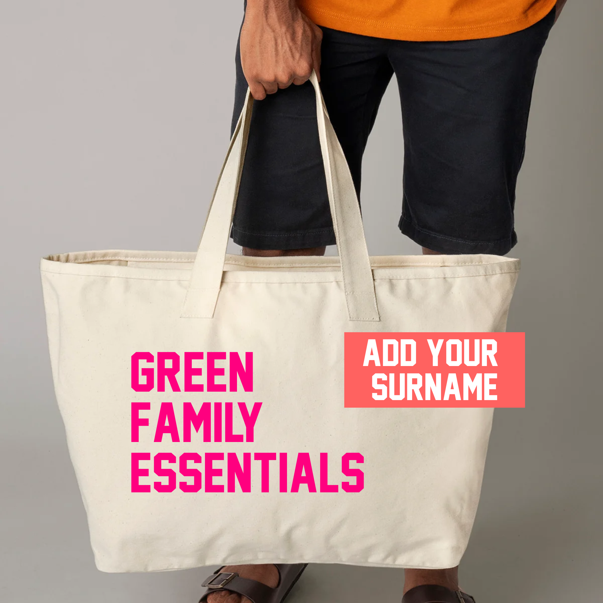 Custom Text Oversized Canvas Tote Bag Family Essentials