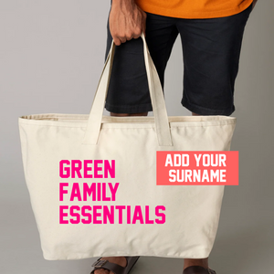 Custom Text Oversized Canvas Tote Bag Family Essentials