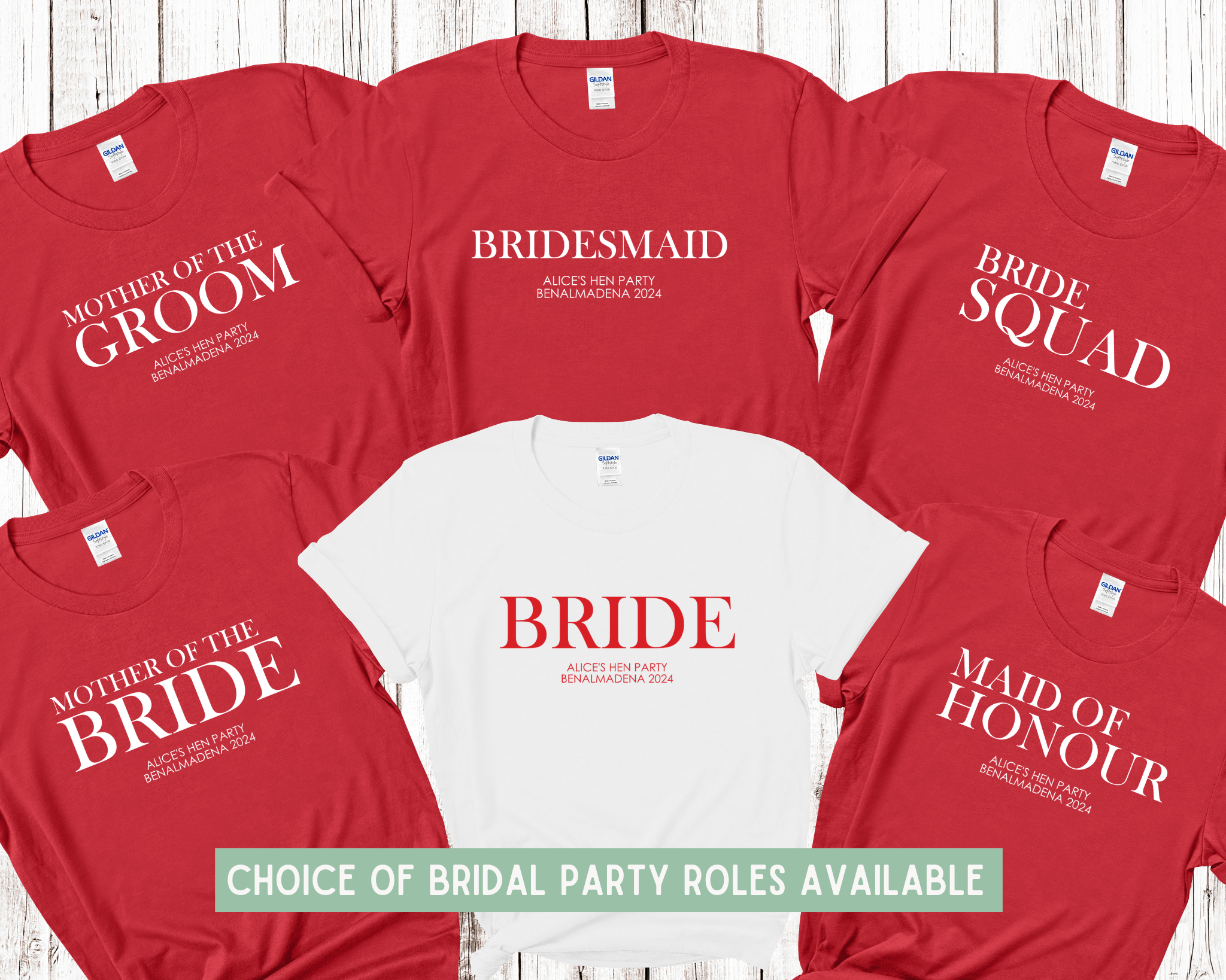 Custom Personalised Hen Party T shirts Bridal Role Red