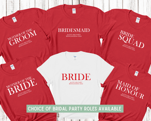 Custom Personalised Hen Party T shirts Bridal Role Red