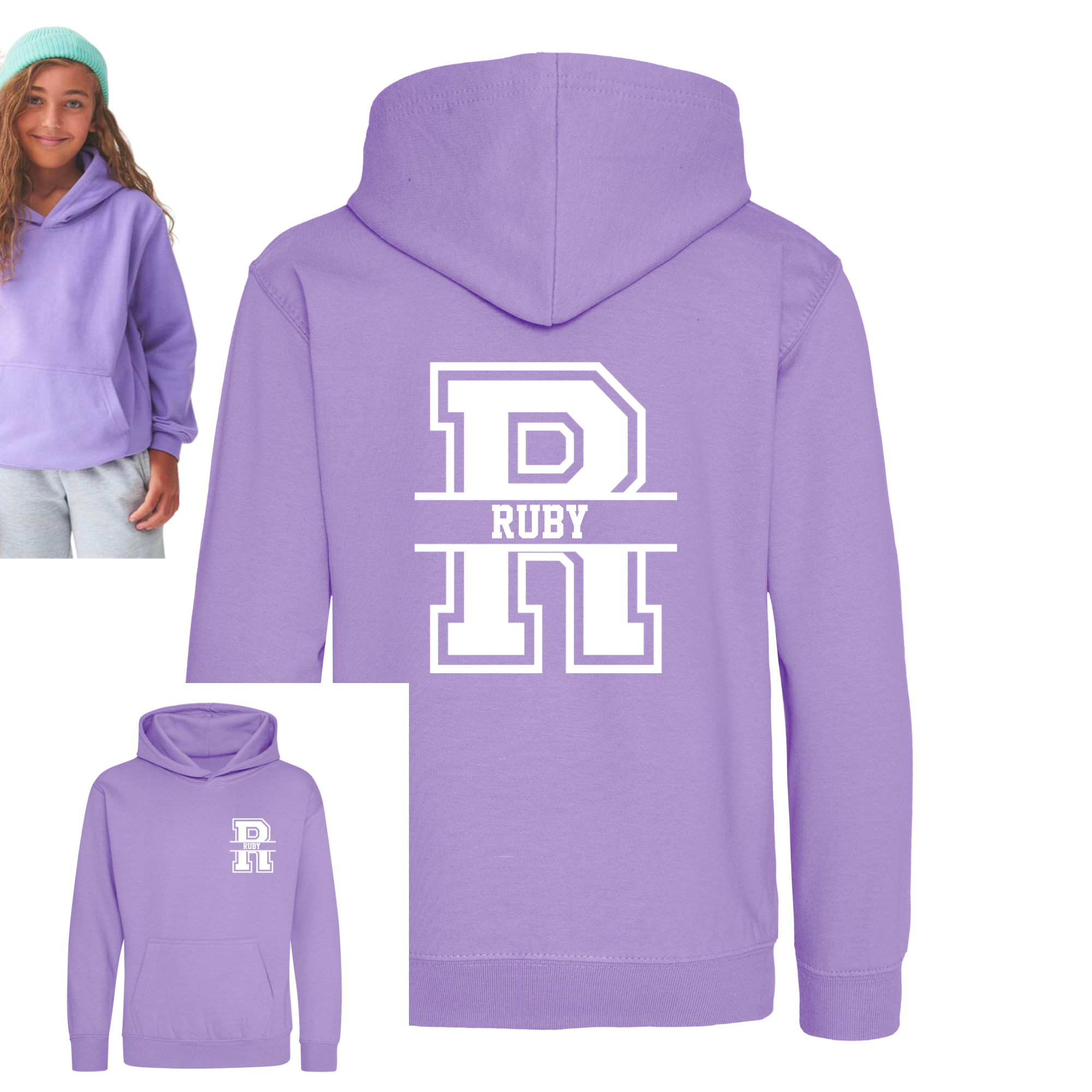 Kids Personalised Sport Hoodie Team Kit NAME & INITIAL Split Initial