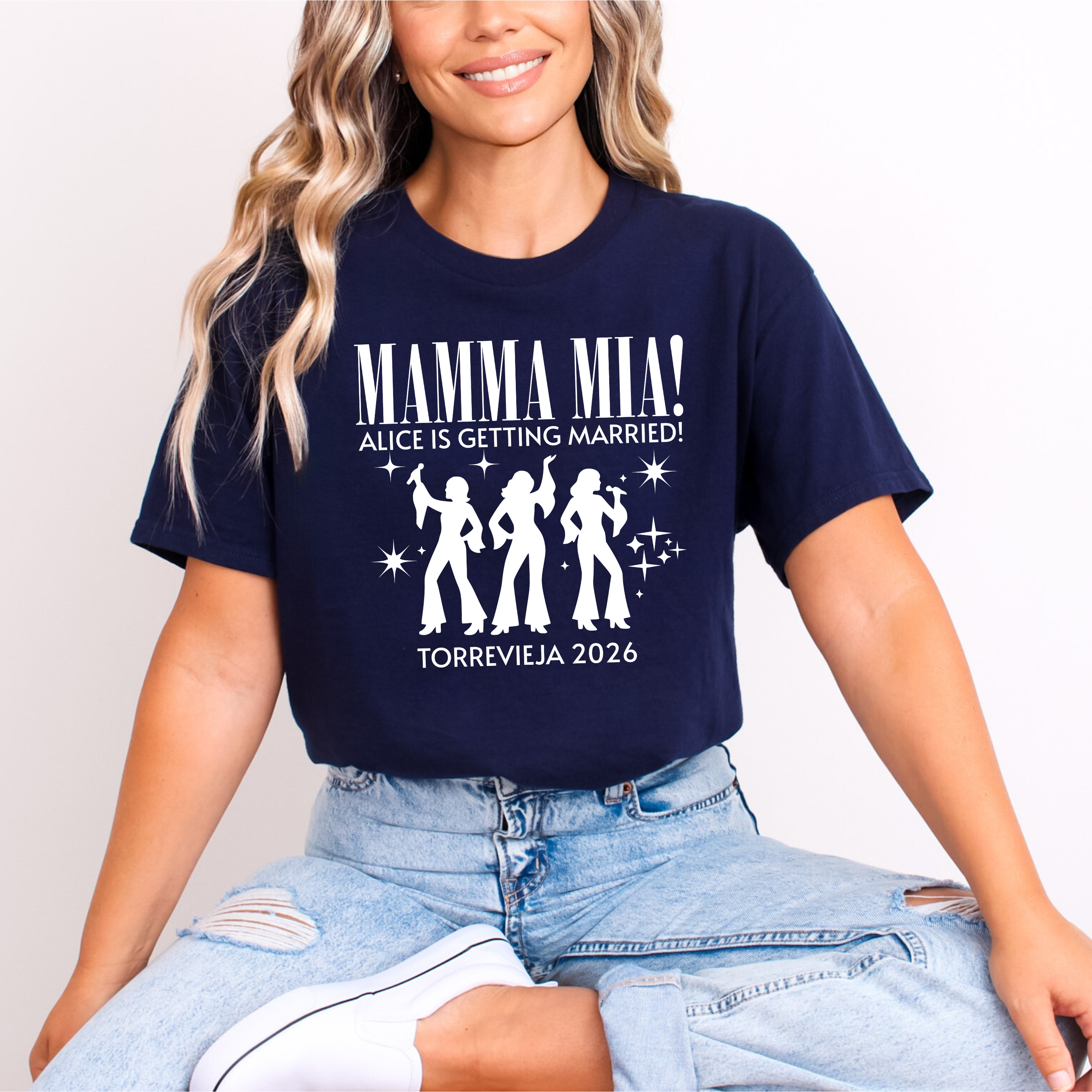 Personalised Hen Party Tshirts Mamma Mia Bridal Party Shirts (Navy)