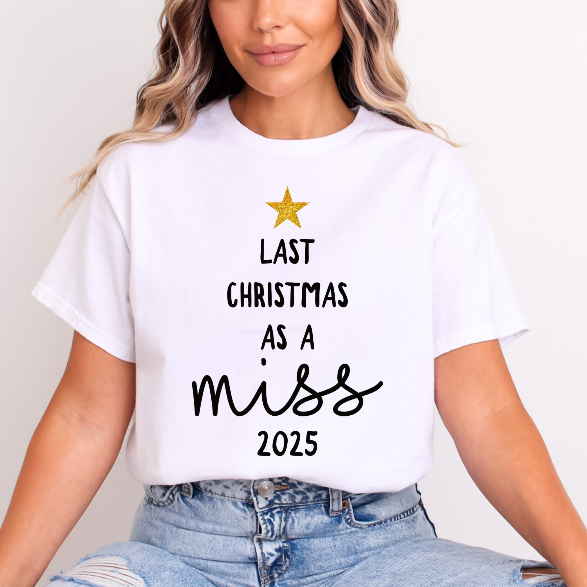 Last Christmas As A Miss T-Shirt Glitter Star and Choice of Year