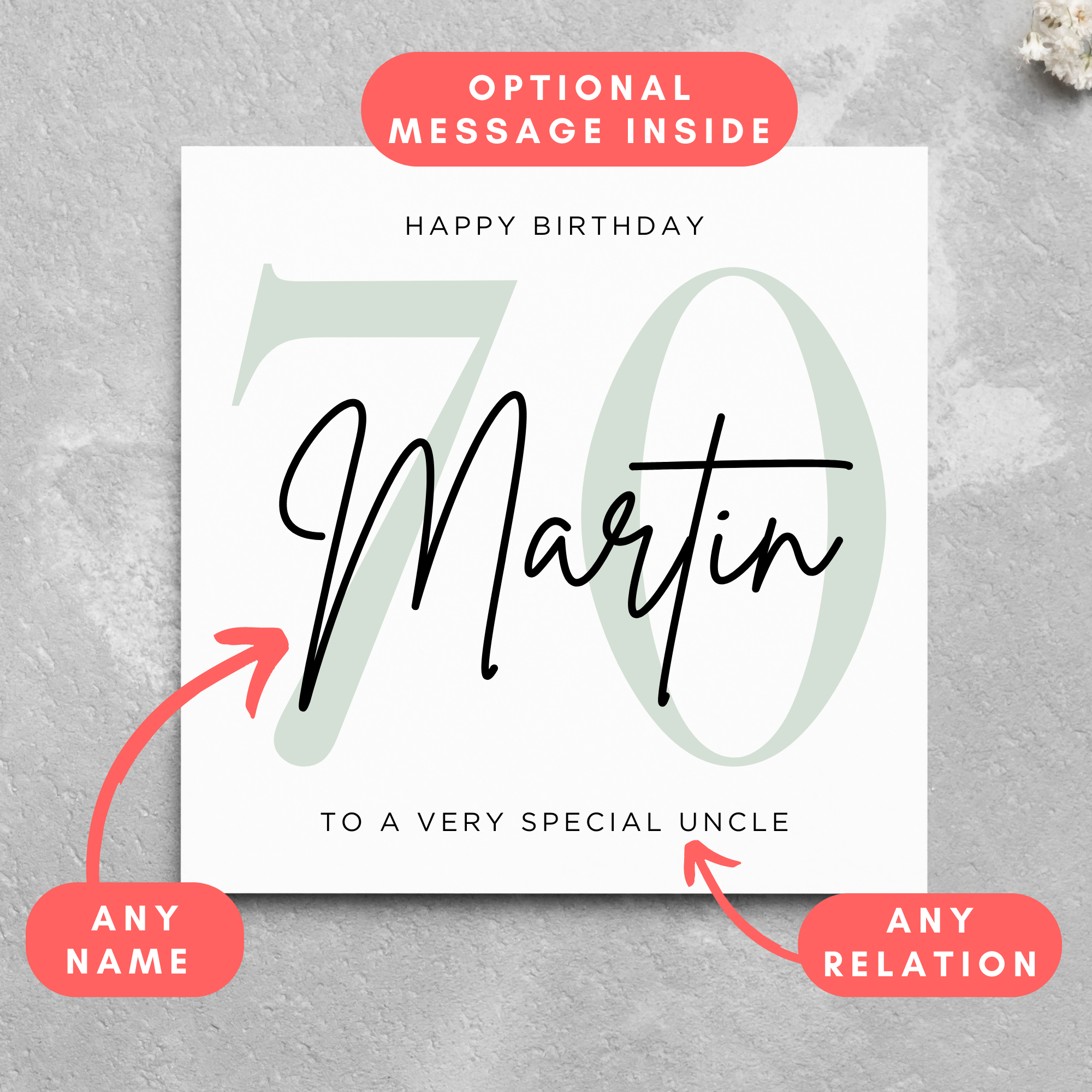 Personalised 70th Birthday Card Name Card