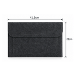 Load image into Gallery viewer, A dark gray felt envelope-style pouch with a flap closure, shown on a white background with dimension lines indicating 41.5 cm width and 28 cm height.
