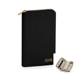Load image into Gallery viewer, A black wallet with a zipper closure and the initials &quot;GVR&quot; printed on it.
