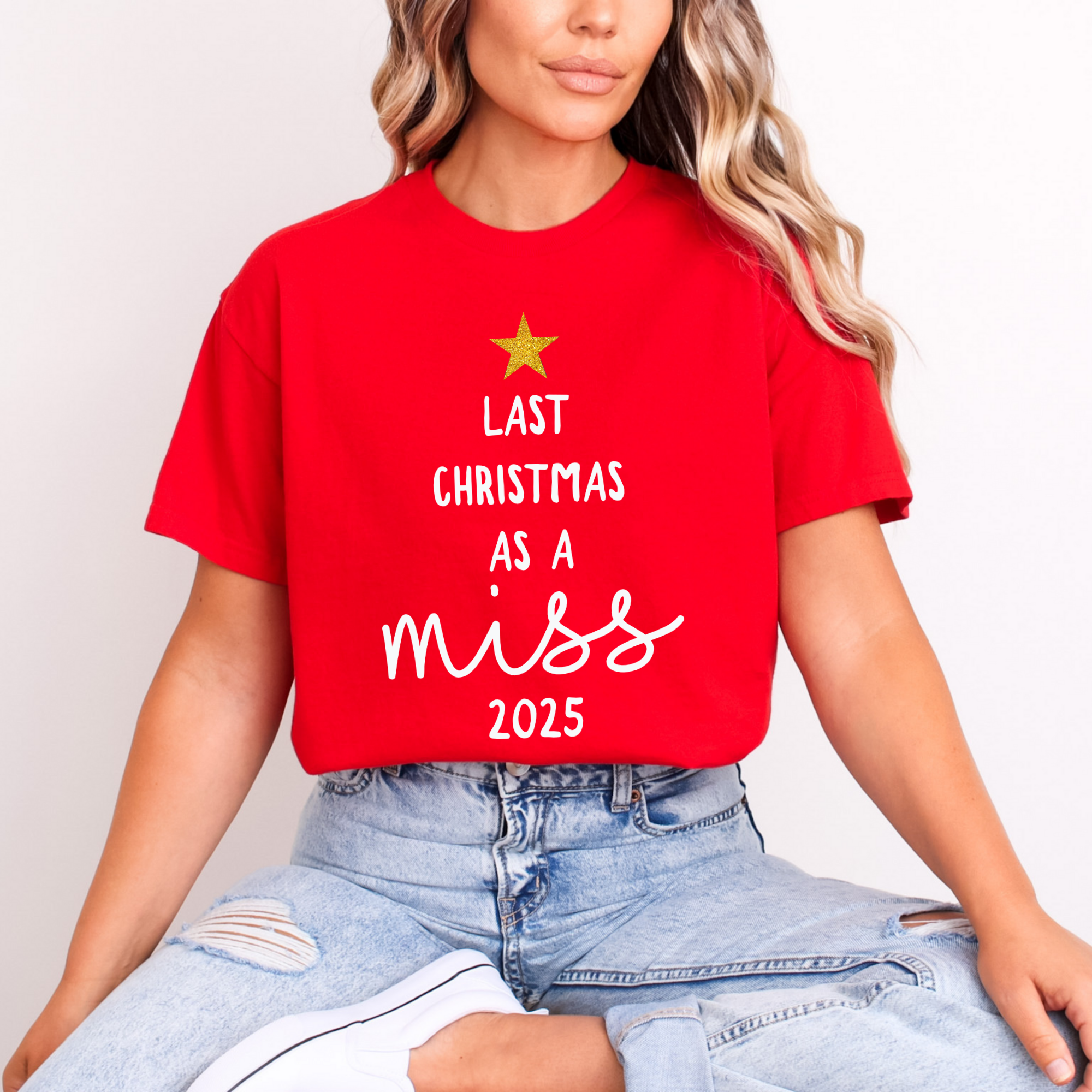 Last Christmas As A Miss T-Shirt Glitter Star and Choice of Year