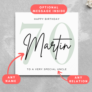 Personalised 70th Birthday Card Name Card