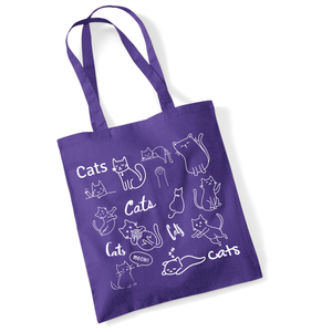 Cat Doodle Tote Bag UK | Cotton Reusable Shopper | Cat Lover Gift