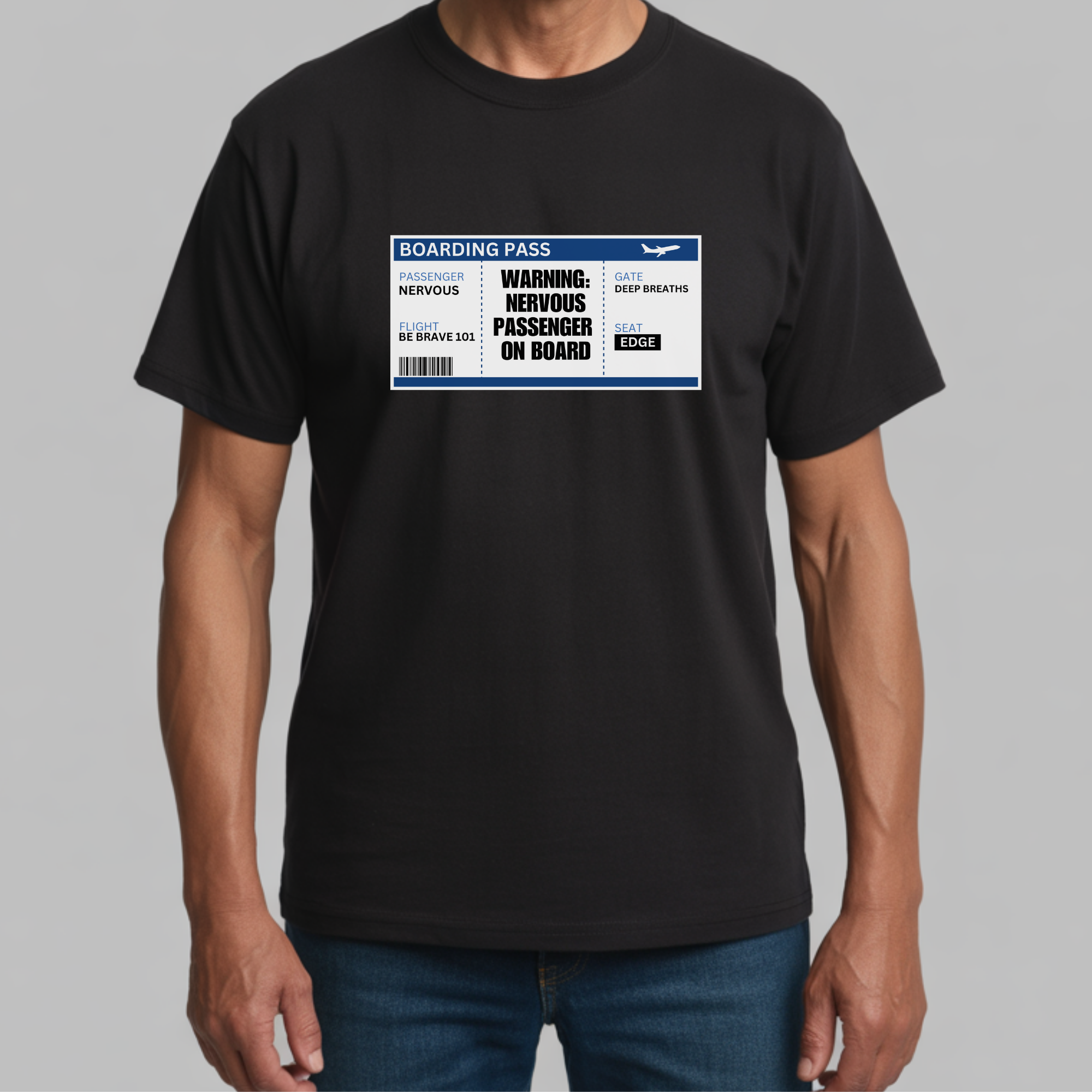 Nervous Flyer T-Shirt – Funny Aviation Boarding Pass Travel Top