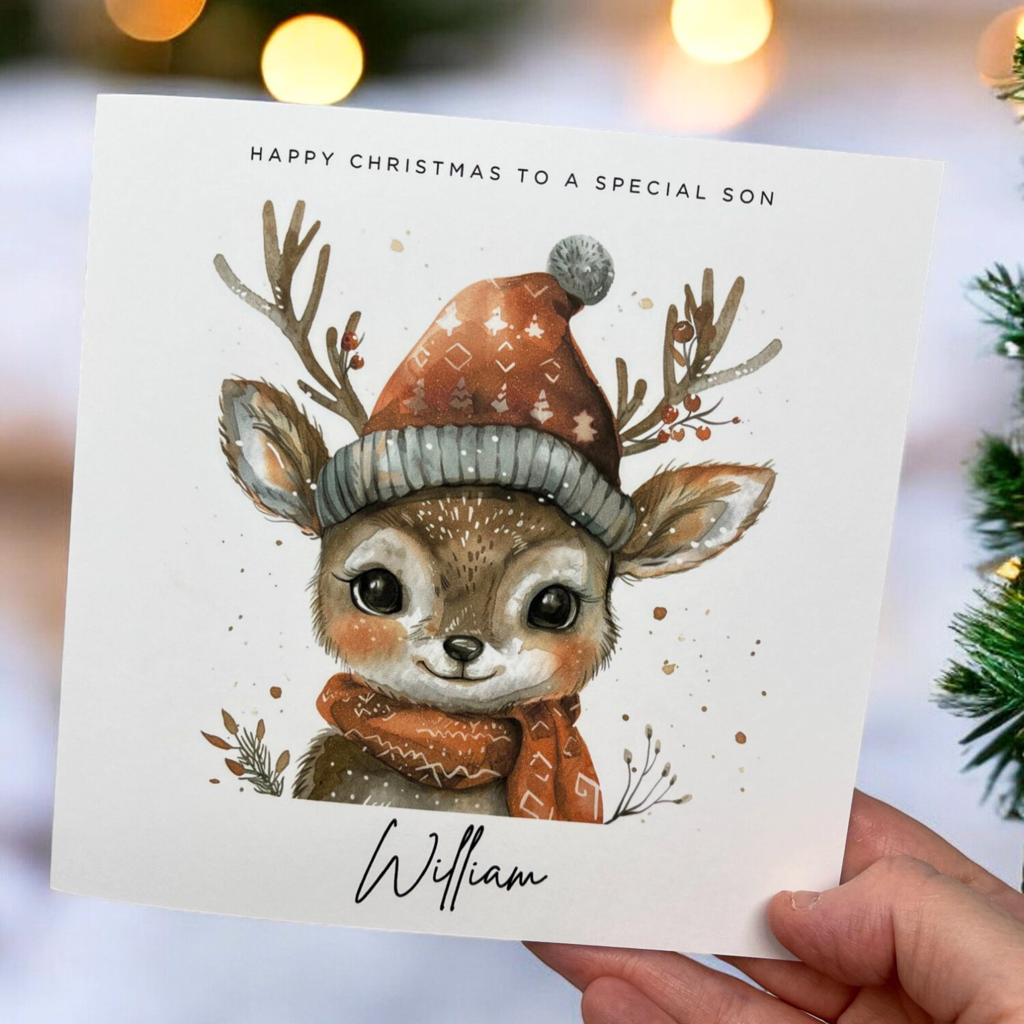 Personalised Reindeer Christmas Card Greeting Card