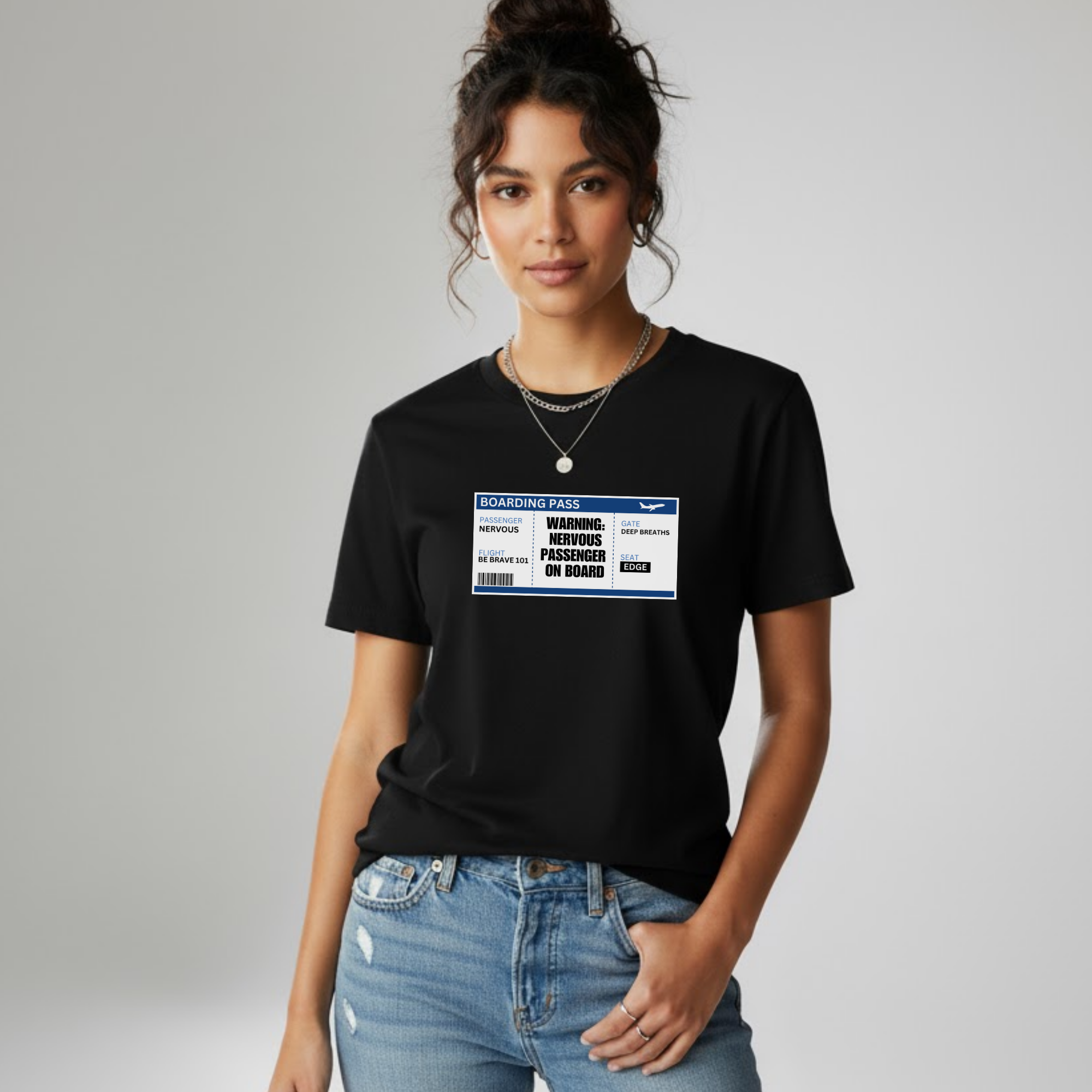 Nervous Flyer T-Shirt – Funny Aviation Boarding Pass Travel Top
