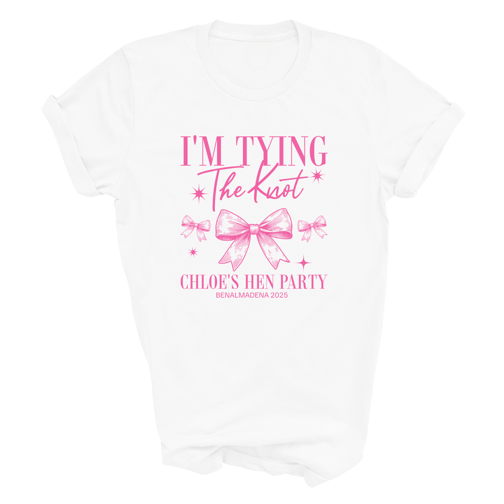 Personalised Hen Party T shirts Tying The Knot Bridal Party Shirts (Azalea)